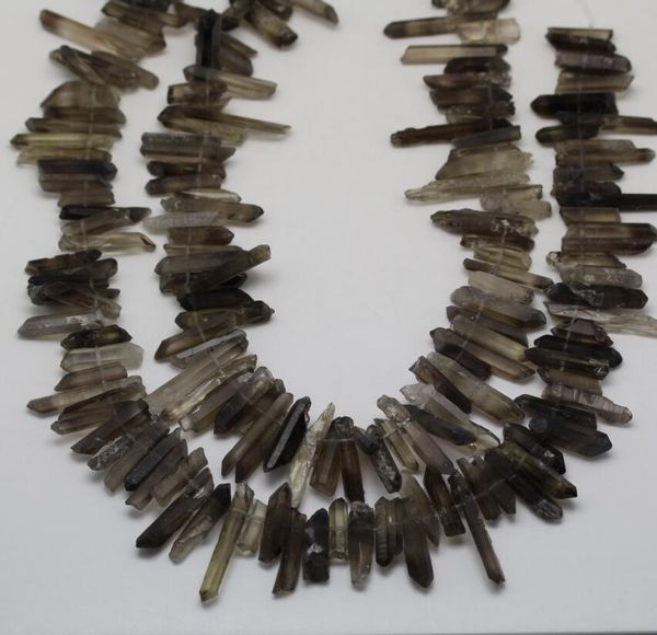 

crystal natural smoky color quartz point beads drilled jewelry,rough faceted spikes raw crystal pendant necklace