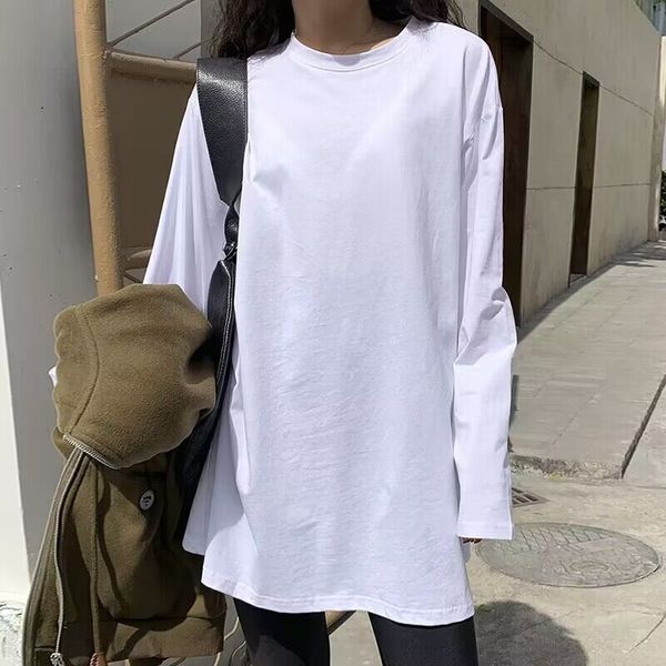 

black/white women spring autumm long sleeve t-shirt solid slim fit pullovers causal tees shirts female streetwear base tees/-2xl