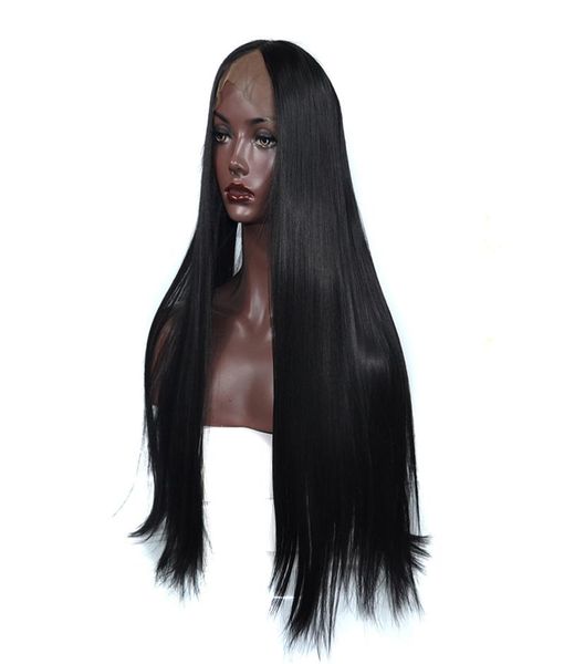 

heat resistant fiber hair synthetic lace wig with baby hair mermaid black color silk straight synthetic lace front wigs for black 7204354