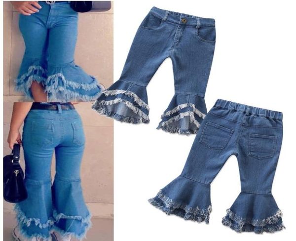 

girls pants europe and america fashion style jeans flared trousers children toddler baby kids denim bell bottom boot cut pants3689595, Blue