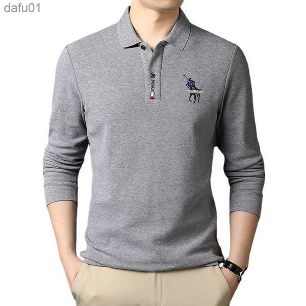 

new men's solid color embroidery lapel long-sleeved t-shirt men's casual business outdoor polo shirt l230520, White;black