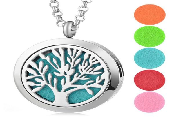 

perfume aroma diffuser locket 30mm necklace tree of life pendant 316l stainless steel magnetic perfume locket without felt pads va5808234, Silver