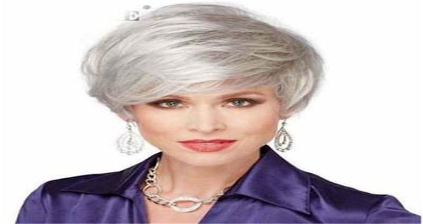 

fashion short silve gray white health hair lady wig wigs for women7579442, Black
