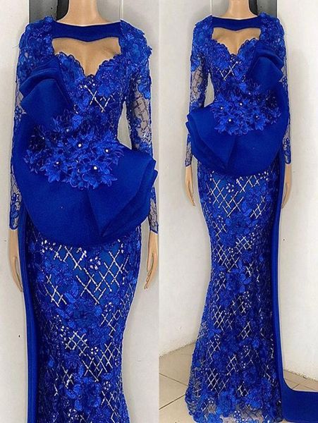 

2021 plus size arabic aso ebi blue mermaid luxurious prom dresses lace long sleeves evening formal party second reception gowns dr4649543, Black
