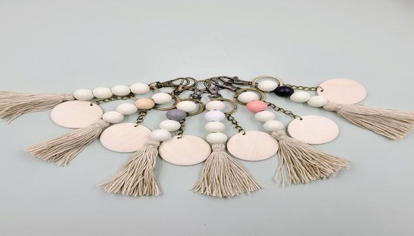 

bohemia wooden beaded keychains pendant diy wood chip tassel keychain fashion accessories key chain keyring6024257, Silver