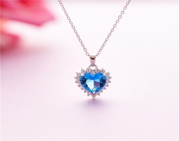 

925 sterling silver the heart of ocean necklace austrian crystal sapphire pendant 18 inch link chain necklaces for women s fashion6648677