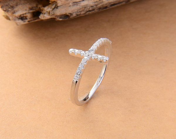 

trend sideways cross silver plated rings fashion jewelry rose gold plated crystal vintage wedding ring for women9838506