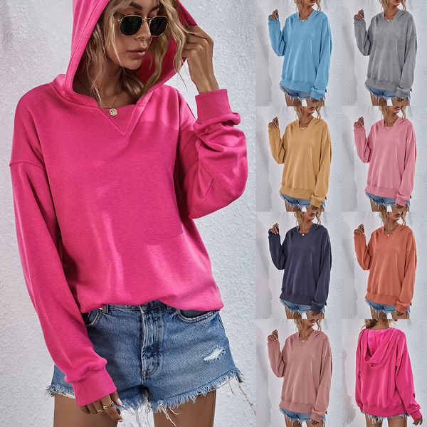 

fleece hoodie women hooded casual loose blouse solid color sweatshirts 2023FW street hipster designer hoodies, Blue