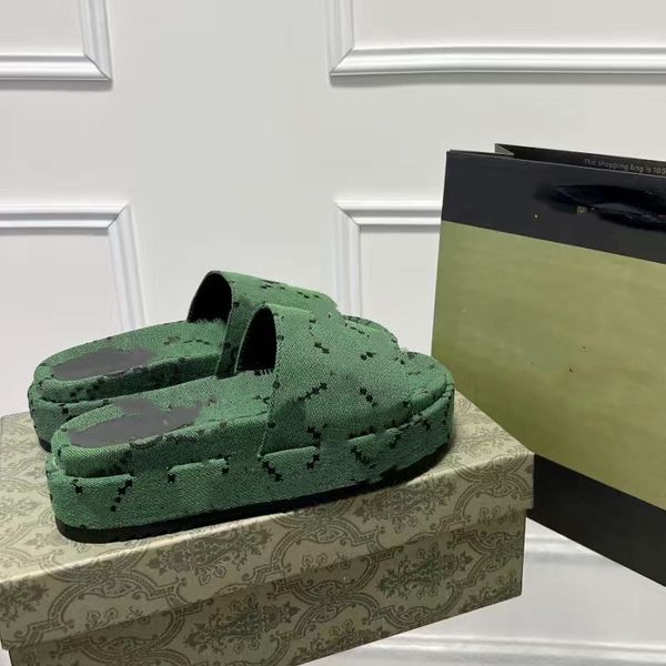 

designer slipper mid-heel rattan jumbo interlocking platform slides sandals luxury mens sandal beach womens shoes xad beige blue canvas summ, Black