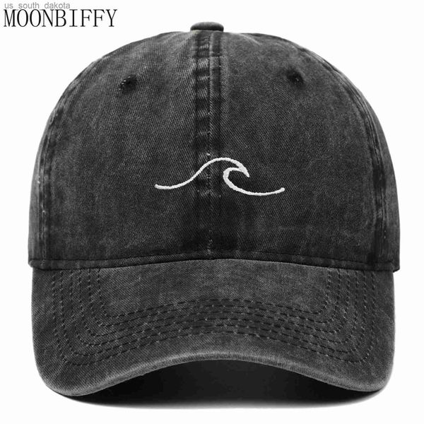 

washed cotton baseball cap women wave embroidery outdoor casual snapbak hip hop caps men sports sunshade hats gorra hombre l230523, Blue;gray
