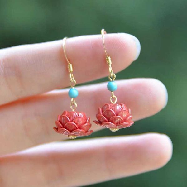 

women's red sand lotus earrings emperor red sand lotus earrings earrings ethnic style, Golden
