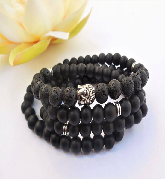 

108 bead mala bracelet black mens bracelets matte black onyx lava stone bracelet buddha mala beads prayer 4 laps bracelets yoga be7628865