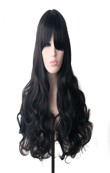 

woodfestival synthetic hair black long wavy wig with bangs cosplay wigs for womens ombre high temperature fiber8864355