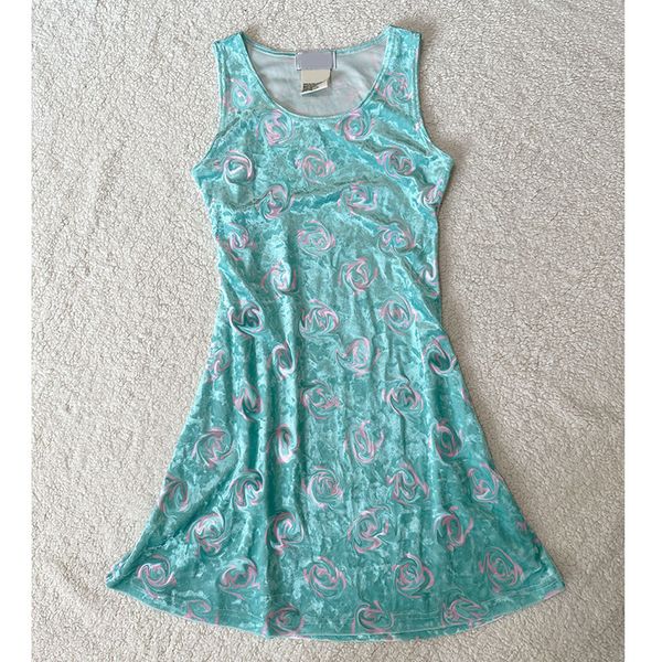 

2023 new fashion solid round neck velvet print pattern lady mini dress a-line sleeveless elegant retro dress women summer streetwear, Black;gray