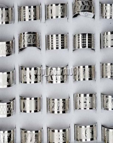 

50pcs stainless steel mixed design mens rings jewelry 1722mm r1582595020, Silver