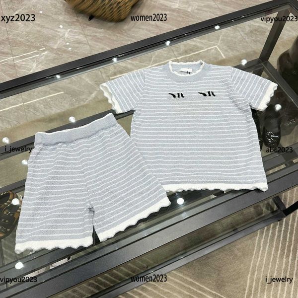 

baby tracksuit kids clothes child sets 2pcs knitted striped design round neck t-shirt and lace elastic waist shorts #multiple product, White