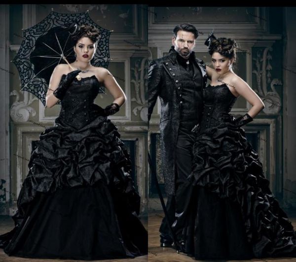 

vintage black gothic wedding dresses plus size sweetheart laceup corset laceup victorian vampires punk evil queens bridal gown9579187, White
