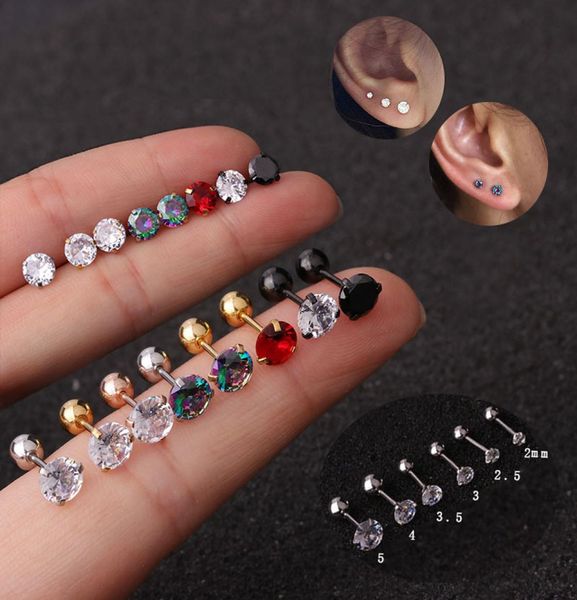 

1pc 2-5mm round cz barbell lage stud earring 20g stainless steel small tragus conch rook helix ear piercing jewelry1256950, Golden