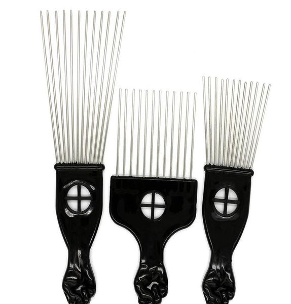 

brushes black plast handle brush stianless steel wide teeth metal hair pick afro comb with fist rueqb yo4nq5694542, Silver