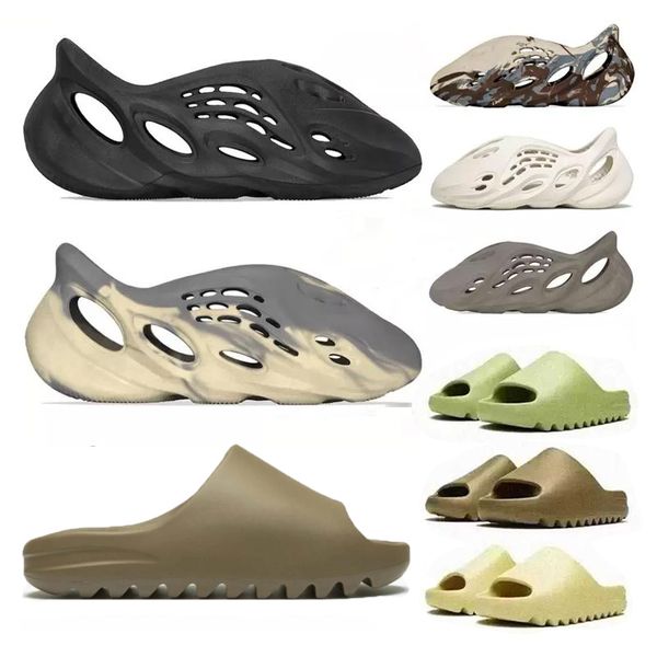

2023 slide summer designer slippers brown flat bottom thick bottom mens and womens beach resin slide sandals graffiti bone rubber moon grey, Black