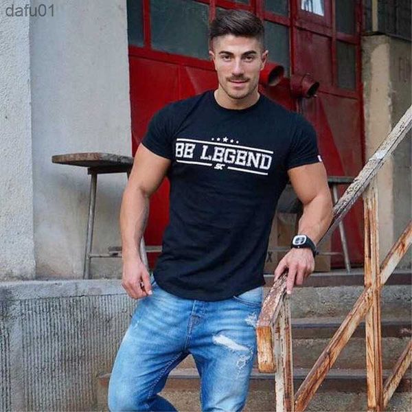 

mens summer fitness bodybuilding cotton t-shirt gyms workout short sleeve shirts male fashion leisure tees brand clothes l230520, White;black