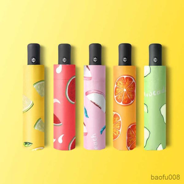 

umbrellas fold fruit pattern sunscreen black coating sun umbrella sunshade sunny and rainy automatic folding umbrella for women r230607