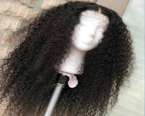

soft black color long kinky curly lace front wig for women with babyhair high temperature daily wear deep wave glueless 180density1238434, Black;brown