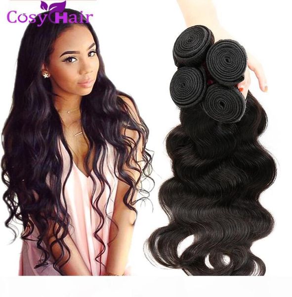 

8a brazilian virgin hair biody wave 4 bundles peruvian malaysian cambodian body wave weave whole remy human hair e5801683, Black