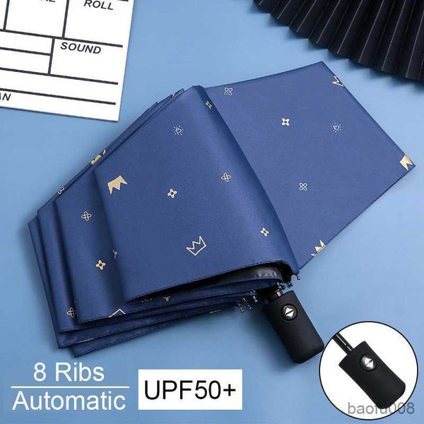 

umbrellas 8-rib fully automatic umbrella sun-resistant black coating anti-uv portable lightweight travel folding rain umbrella r230607