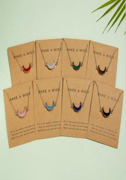 

wish card necklace gold chain stainless steel jewelry natural stone pendants chokers necklaces rose quartz healing crystals stone 1452267, Silver