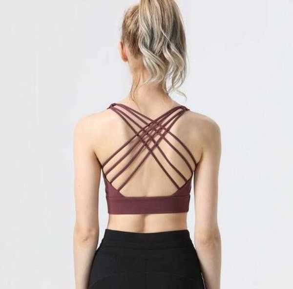 

lu-56 women's sports underwear back cross eight yoga bra fitness nude feel comfortable elastic tank gym clothes, White