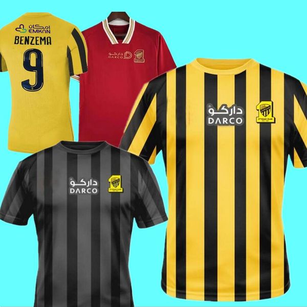 

22/23 benzema al ittihad fc club soccer jerseys 2023 hamdallah romarinho camara home yellow away white third black wine costa coronado hegaz, Black;yellow