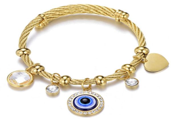 

2021 fashion simple evil eye stainless steel gold turkish islamic women bracelet bracelet blue eye charm size adjustable bracelet 1906193, Golden;silver