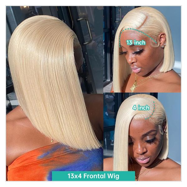 

613 hd lace frontal wig honey blonde colored human hair wigs for women straight lace front short bob wig, Black;brown