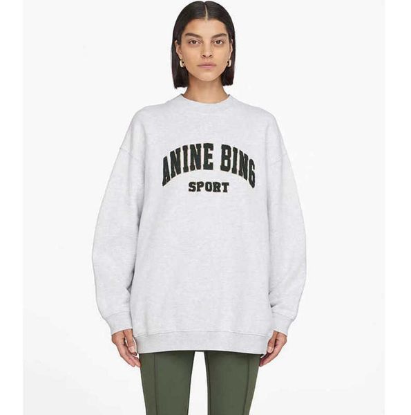 

anine bing women's sweatshirt letter embroidered loose cotton fleece sweater fashion hoodies pullover fashion23ess, Black