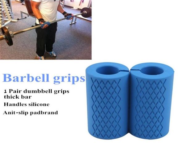 

1 pair barbell dumbbell grips thick bar handles silicone antislip pad thick bar handles pull up weightlifting fat grip q01077094847, Black