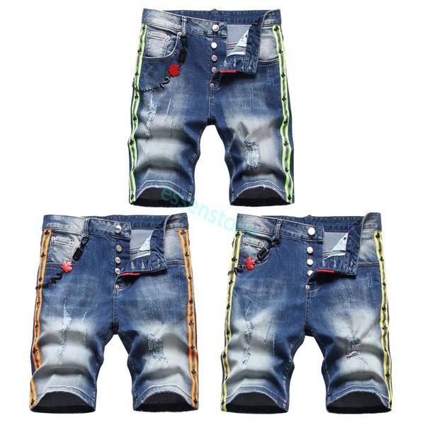 

men's shorts mens knee jeans iconss short jeans straight holes tight pants night club blue cotton summer men everyday casual ripped d2, White;black