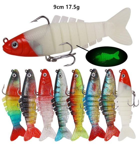 

8 color mixed 9cm 175g multisection fish silicone soft baits lures 6 hook fishing hooks pesca tackle accessories a0663403555