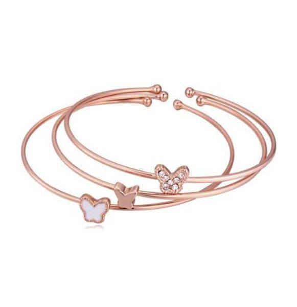 

bracelets for women luxury fashion zircon 18k gold plated alloy butterfly bangles jewelry 3piece set open bangles4589829, Black