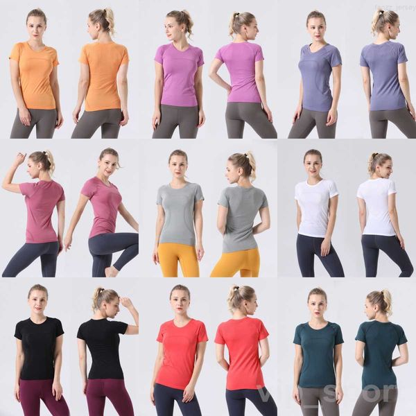 

lu align lu yoga woman running short sleeve fitness gym sport t-shirts solid color tee shirt breathable outdoor yogas tank vest quick dry a, White;red