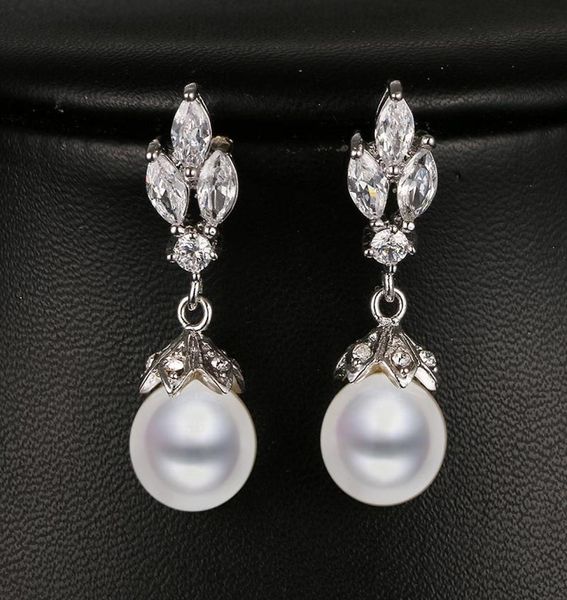 

emmaya fashion marquise shape cz pearl earring white gold color bridal wedding earring new arrival beautiful gift8006367, Golden;silver