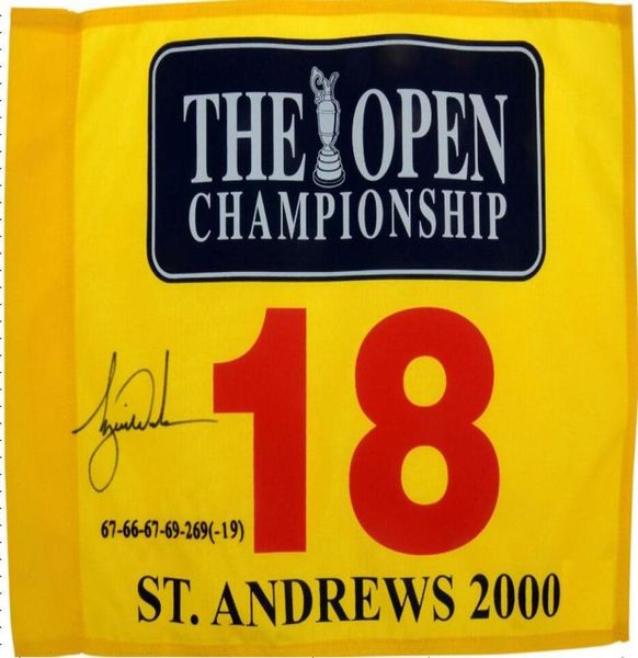 

tiger woods signed 2000 british open pin flag with embroidered final score1244644
