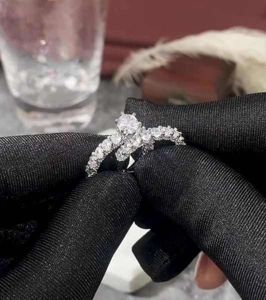 

caoshi wedding engagement ring set rhodium plated jewelry brass zircon zirconia stone rings couple3439983, Silver