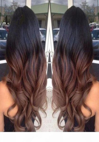 

ombre color lace front human hair wigs with baby hair 150 density straight brazilian remy hair wigs pre plucked hairline1185613, Black;brown