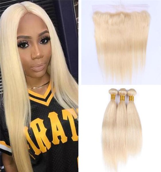 

brazilian blonde straight hair bundles with lace frontal closure colored 613 platinum blonde human hair weaves with 13x4 full lace4269669, Black;brown