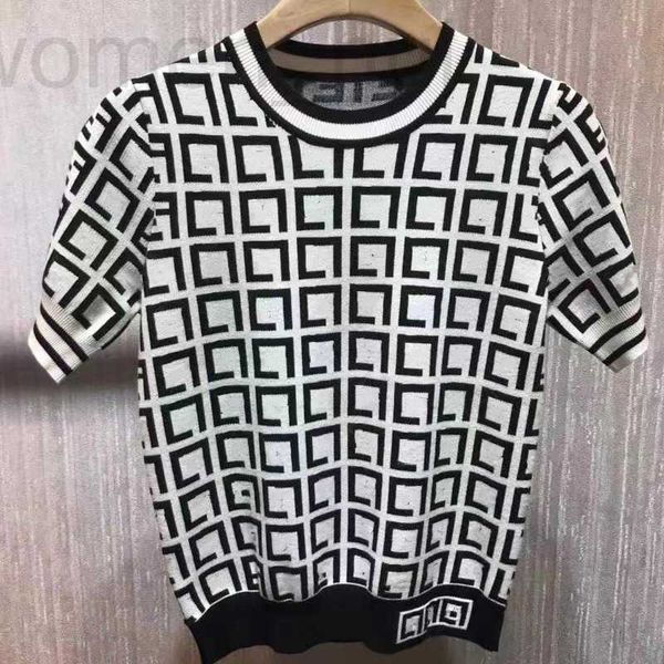 

women's knits & tees designer autumn and winter new classic style jacquard contrast splice short sleeve knitwear women 9aiy, White