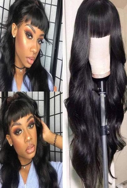 

body wave synthetic hair wig for women glueless long wavy wig pre plucked with bangs heat resistant fiber9268621, Black