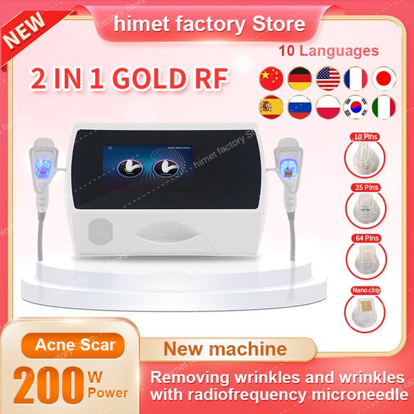 

2023 2in1 RF Gold MicroNeedle Beauty Machine Facial Liftting Stretch Mark Acne Wrinkle Removal Cold Hammer Skin Tightening Beauty