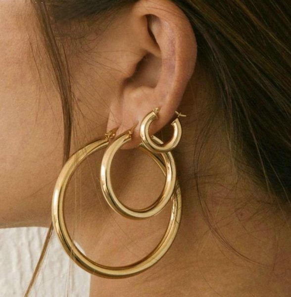 

gold silver color big circle hoop earring stainless steel round earrings gifts for women1636501, Golden;silver