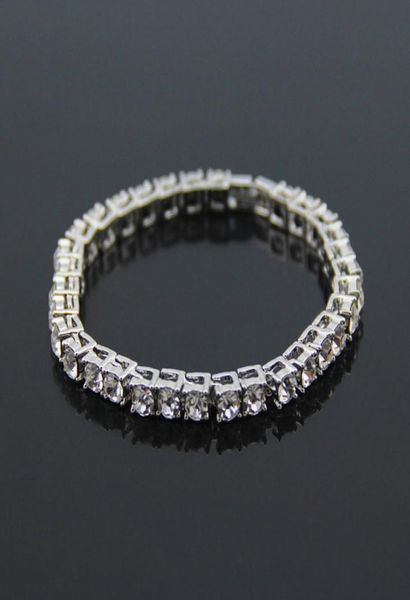 

hip hop bling iced out cubic zirconia bracelet tennis chain bracelets women men 1 row cz link chain jewelry gold silver black5260299, Golden;silver